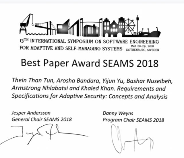 ASAP Group Awarded Best Paper at SEAMS 2018